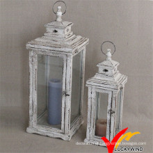 Shabby desvaneceu-se branco lanterna de madeira Candle Holder